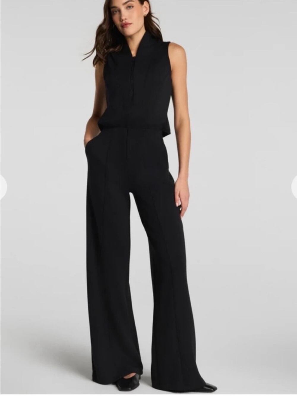 Spanx AirEssentials Shawl Collar Half Zip Jumpsuit in Black LP